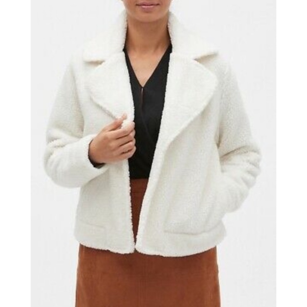 Banana Republic White Faux Fur Coat